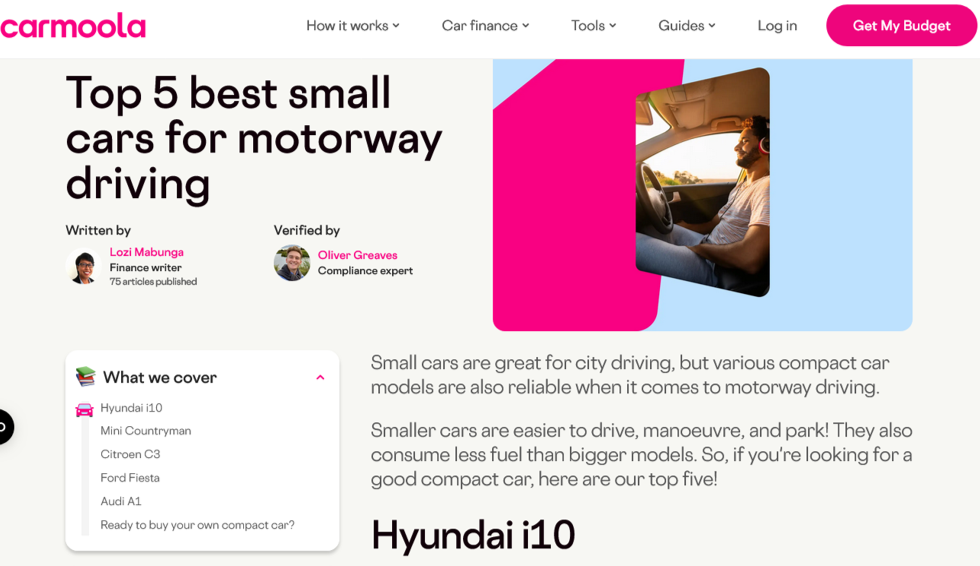 Top 5 best small cars for motorway driving